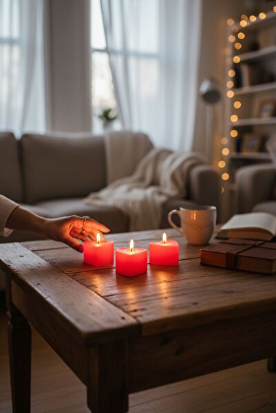 love ince 3 Adet Kalp Kırmızı Mini Led Mum Seti Pilli Dumansız Alevli Ledli D...