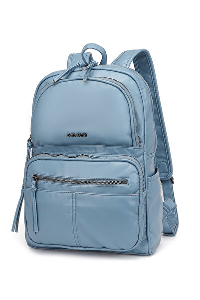 Hüvendo حقيبة ظهر نسائية متوسطة الحجم متعددة الجيوب من برشلونة 1872 جينز أزرق