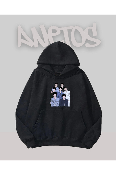 Anetos Design Bts Negru Față cu imprimeu Swea tricou