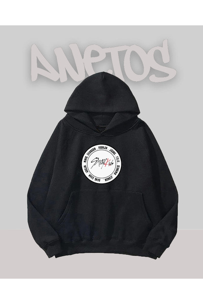 Anetos Φούτερ Stray Kids Design Μαύρο Μπροστινό με τύπωμα