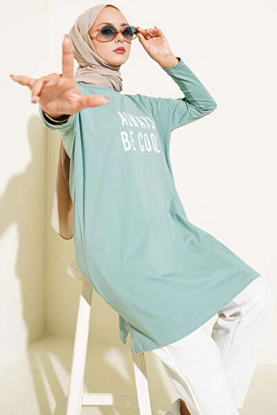 Smy moda Women's Printed Tunic Crew Neck Long Sleeve