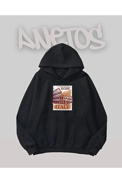 Anetos Roma 1 Design Negru Față cu imprimeu Swea tricou