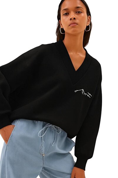 E-ROMA SWEATSHIRT UNISEX CU DECOLTEU IN V CU IMPRIMARE MUNTE