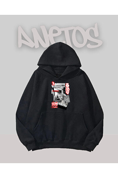 Anetos Design Old Skool Negru Față cu imprimeu Swea tricou