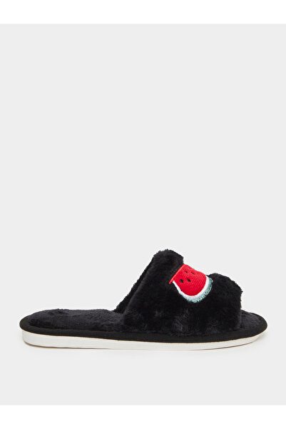 Styli Embroidered Faux Fur Slippers