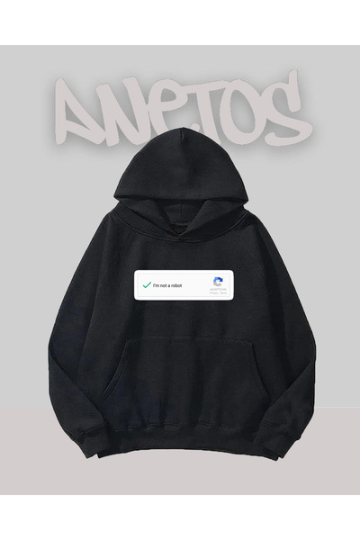 Anetos Nu sunt robot Design Black Front cu imprimeu Swea tricou