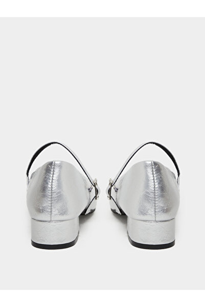 Take Two By Styli Silver Block Heel Mary Jane Shoes