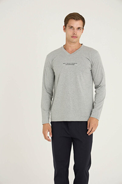 KLY 100% Cotton Men's V-Neck Pajama Set Modern Design