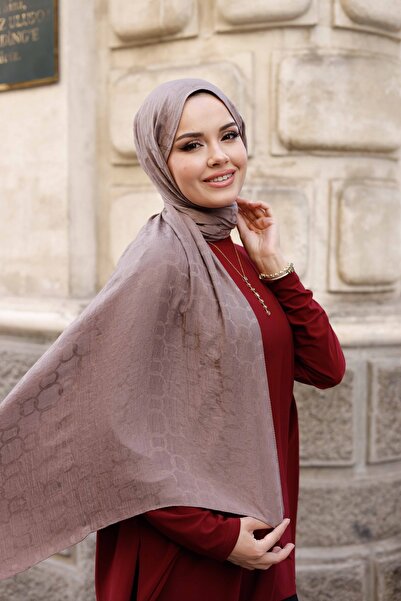 ipekistanbul Μαλακό ζακάρ σάλι - Μοτίβο αλυσίδας - Μόκα