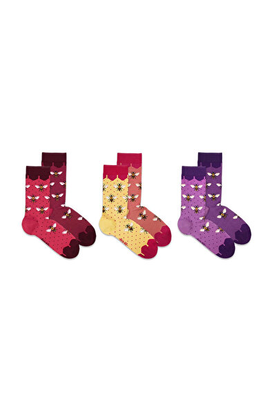 Pirin Hill Sosete bambus BOX 3 FINE BAMBOO Bees - Purple Yellow Coral