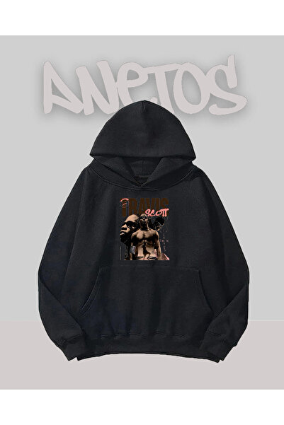 Anetos Travis Scott Design Black Front cu imprimeu Swea tricou