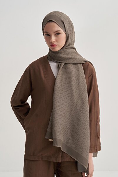 carell Vector Monogram Floş Shawl Soft Brown