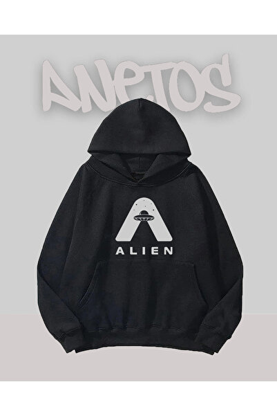 Anetos Alien 1 Design Negru Față cu imprimeu Swea tricou