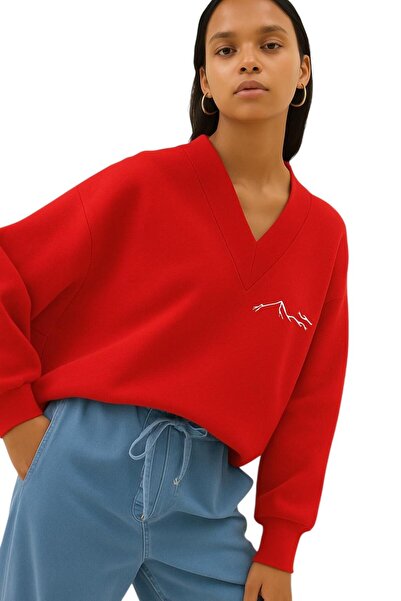 BENROMA سترة رياضية بطبعة جبلية للجنسين بياقة على شكل حرف V