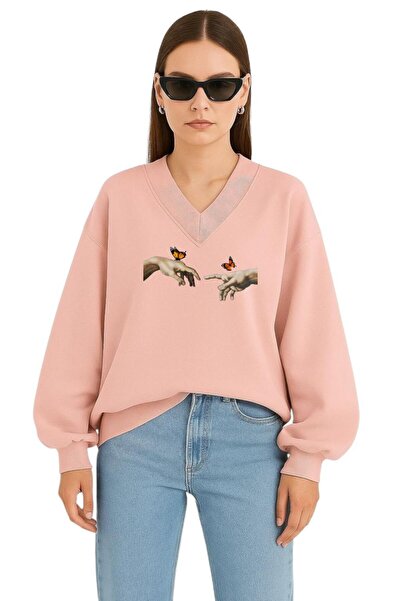 BENROMA SWEATSHIRT UNISEX CU DECOLTEU IN V CU IMPRIMARE DEGETE