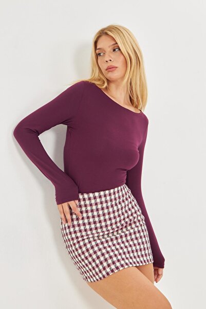 Kutaf Bluză cu mânecă lungă, simplă, prune, pentru femei