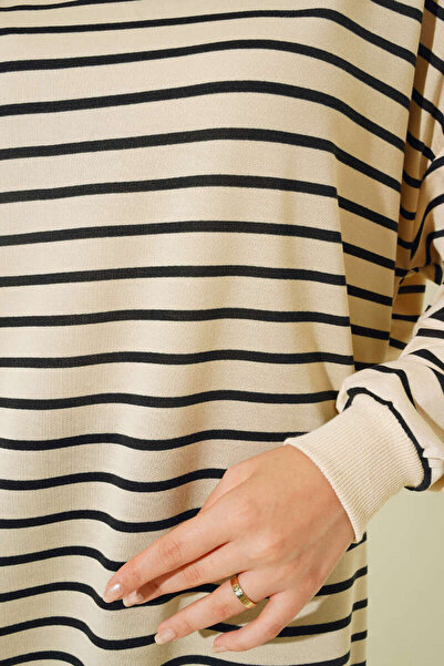 Smy moda Women's Crew Neck Horizontal Striped Tunic