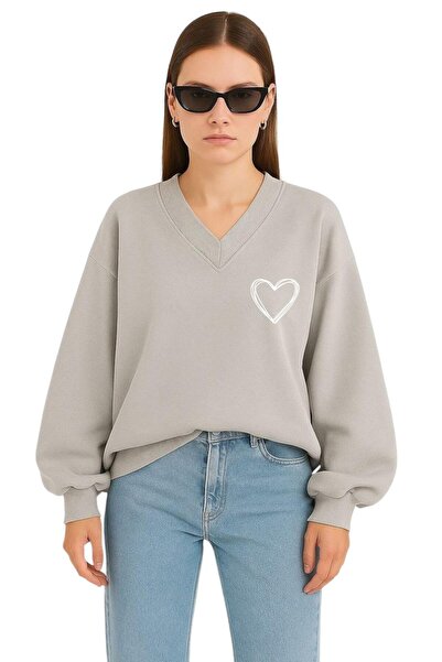 DM DOLCE MORE SWEATSHIRT UNISEX CU DECOLTEU IN V CU IMPRIMARE IN FORMA DE INIMĂ