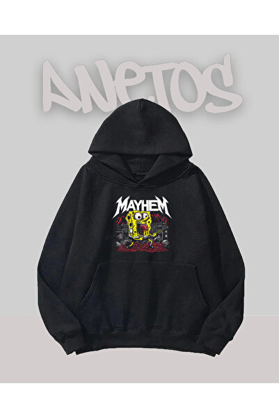 Anetos Sponge Bob Mayhem Design Negru Față cu imprimeu Swea tricou