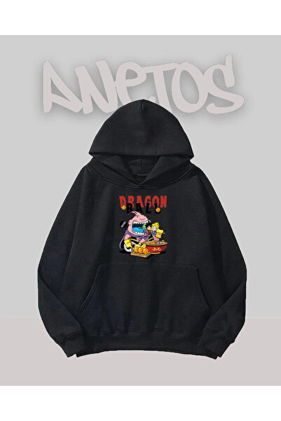 Anetos Dragon Ball Design Negru Față cu imprimeu Swea tricou
