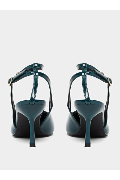 Styli Dark Green Ankle Strap Stiletto Heel Sandals
