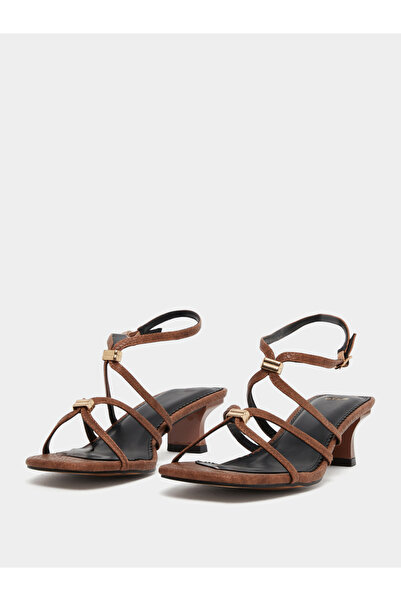 Styli Brown Metal Trim Accent Strappy Sandals