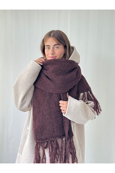 Retrobird Μεγάλου μεγέθους μαλακό πλεκτό κασκόλ Γυναικείο Σκούρο Καφέ