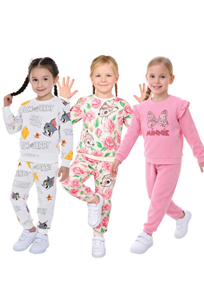 minikiss 3 Pcs Seasonal Printed Top and Bottom Girls' Two-Piece Set Comfortable and Flexible Fabric