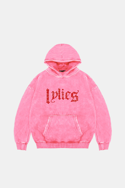 Sekizbiraltı Ροζ φούτερ με κουκούλα Lylies με στάμπα με κόκκινη πέτρα, μεγάλο...