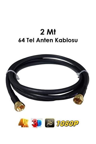 Vwin 2 Metre 64 Tel Rg6/U4 Hazır Gold Uçlu Uydu Çanak Anten Kablosu “Hazır Ta...