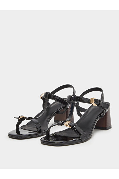 Styli Elegant Black Block Heel Sandals