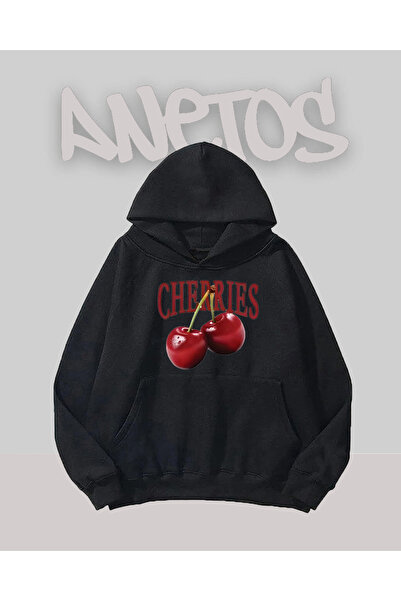 Anetos سويت شيرت بتصميم تشيريز أسود مطبوع من الأمام