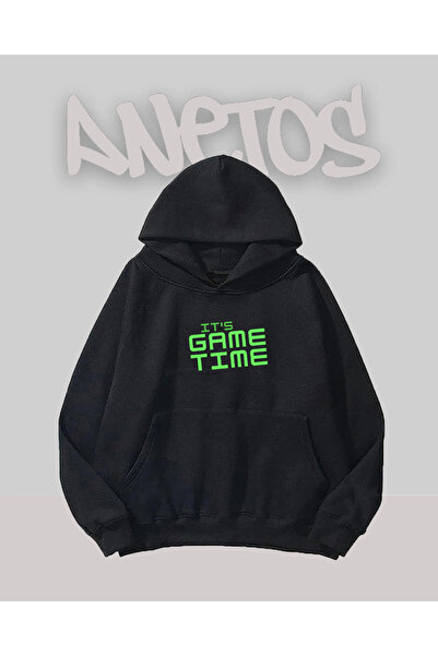 Anetos Designul lui Game Time este negru față cu imprimeu Swea tricou
