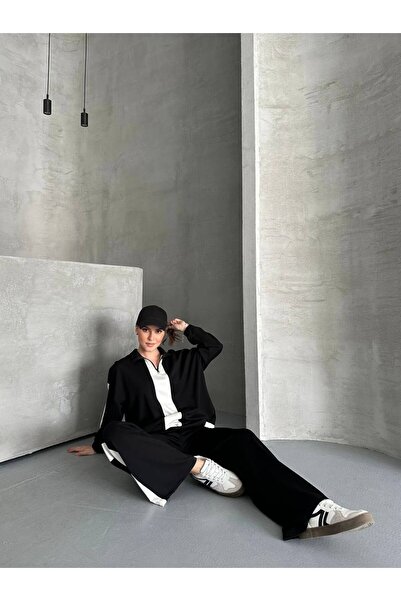 ZF BUTİK Αθλητικό κοστούμι αθλητικής φόρμας Modal υφασμάτινο κοστούμι με ρίγες με μακριά μανίκια