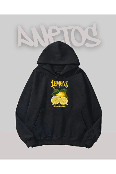 Anetos سويت شيرت أسود مطبوع من الأمام بتصميم ليمونز