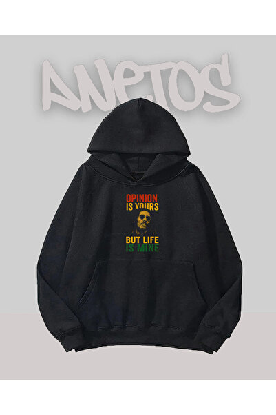 Anetos Mărțișor Bob Marley Design Negru cu imprimeu pe față Sweatshirt