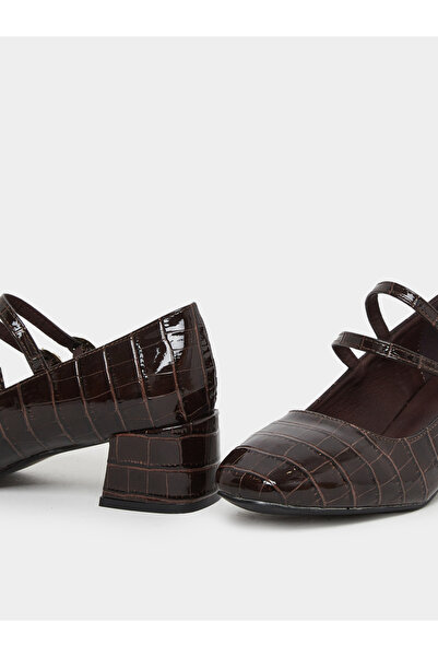 Styli Coffee Brown Croc-Effect Mary Jane Shoes