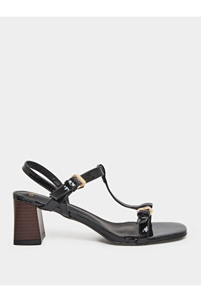 Styli Elegant Black Block Heel Sandals