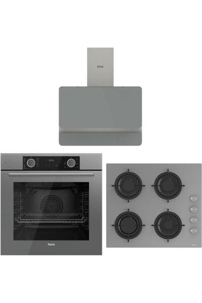 Ferre Fryart Gri Set (D082 Gri Davlumbaz -CS208 Gri Ocak- XE63CPR Fryart Gri Fırın)