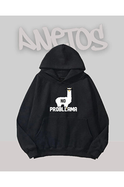 Anetos No Probllama Design Negru Față cu imprimeu Swea tricou