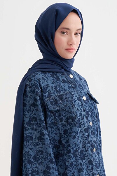 carell Monogram Pattern Liora Cotton Shawl Navy Blue