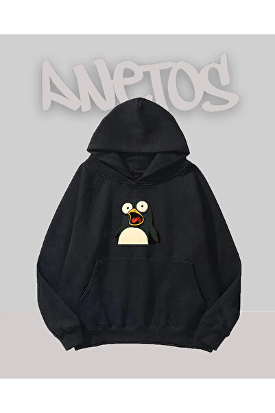 Anetos Sasırmıs Penguen Design Negru Față cu imprimeu Swea tricou
