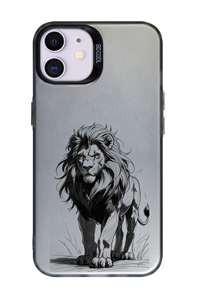 PrintiFy iPhone 11 ile Uyumlu Aslan Tasarımlı Metalik Görünüm Mat Silikon Kılıf