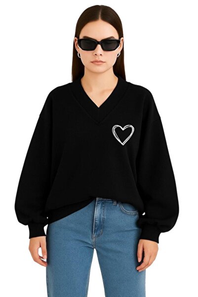 DM DOLCE MORE سترة رياضية بطبعة قلب للجنسين بياقة على شكل حرف V