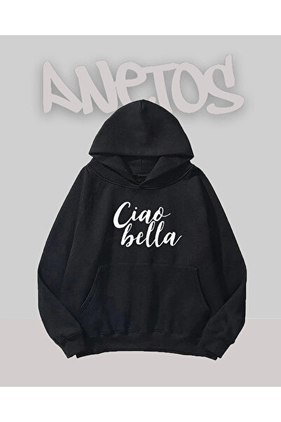 Anetos Ciao Hello Design Negru Față cu imprimeu Swea tricou