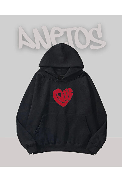 Anetos Love 1 Design Black Front cu imprimeu Swea tricou