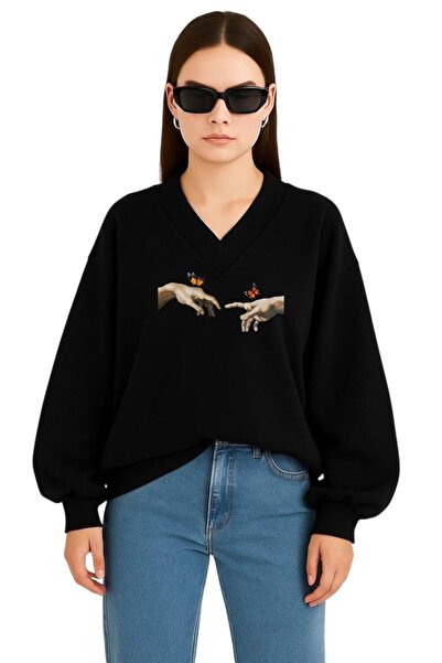 BENROMA UNISEKS SWEATSHIRT SA V-IZREZOM I OTISKOM PRSTIJEM