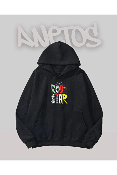 Anetos سويت شيرت أسود مطبوع من الأمام بتصميم روك ستار