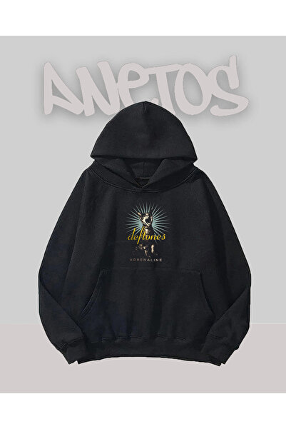 Anetos Deftones Cat Design Negru Față cu imprimeu Swea tricou