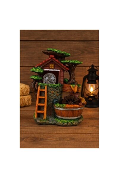 Lexi Bella Köy Evi Değirmeni Huzur Veren Su Sesi Fıskiye LED Işıklı Masaüstü ...